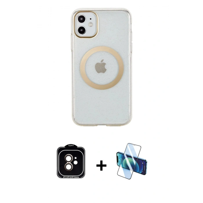 MARSİLYAN™- iPhone 11 Kılıf Pusula Form - Siyah 3D Antistatik Seramik Nano Ekran Koruyucu + PVD Metal Kamera Lens - TU