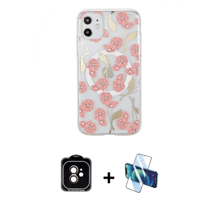 MARSİLYAN™- iPhone 11 Kılıf Pusula Form - Siyah 3D Antistatik Seramik Nano Ekran Koruyucu + PVD Metal Kamera Lens - TU