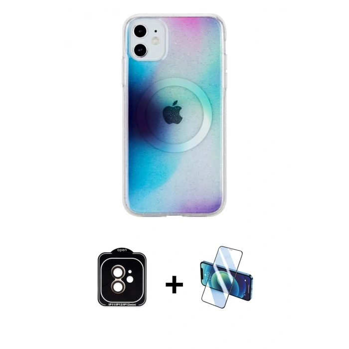 MARSİLYAN™- iPhone 11 Kılıf Pusula Form - Siyah 3D Antistatik Seramik Nano Ekran Koruyucu + PVD Metal Kamera Lens - TU