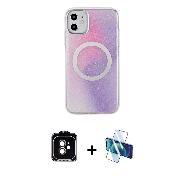 MARSİLYAN™- iPhone 11 Kılıf Pusula Form - Siyah 3D Antistatik Seramik Nano Ekran Koruyucu + PVD Metal Kamera Lens - TU