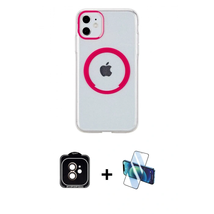 MARSİLYAN™- iPhone 11 Kılıf Pusula Form - Siyah 3D Antistatik Seramik Nano Ekran Koruyucu + PVD Metal Kamera Lens - TU