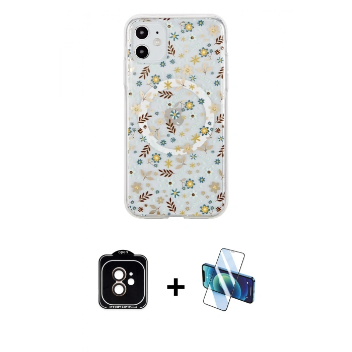 MARSİLYAN™- iPhone 11 Kılıf Pusula Form - Siyah 3D Antistatik Seramik Nano Ekran Koruyucu + PVD Metal Kamera Lens - TU