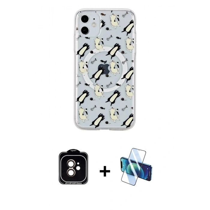 MARSİLYAN™- iPhone 11 Kılıf Pusula Form - Siyah 3D Antistatik Seramik Nano Ekran Koruyucu + PVD Metal Kamera Lens - TU