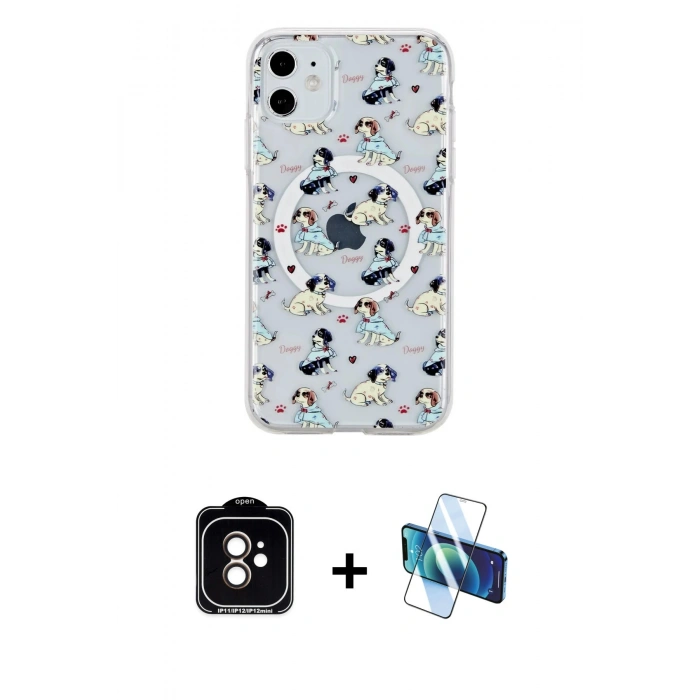 MARSİLYAN™- iPhone 11 Kılıf Pusula Form - Siyah 3D Antistatik Seramik Nano Ekran Koruyucu + PVD Metal Kamera Lens - TU