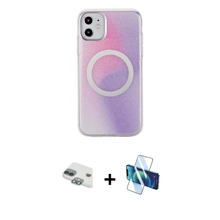 MARSİLYAN™- iPhone 11 Kılıf Pusula Form - Siyah 3D Antistatik Seramik Nano Ekran Koruyucu + Yeşil Pers Alüminyum Kamera Lens