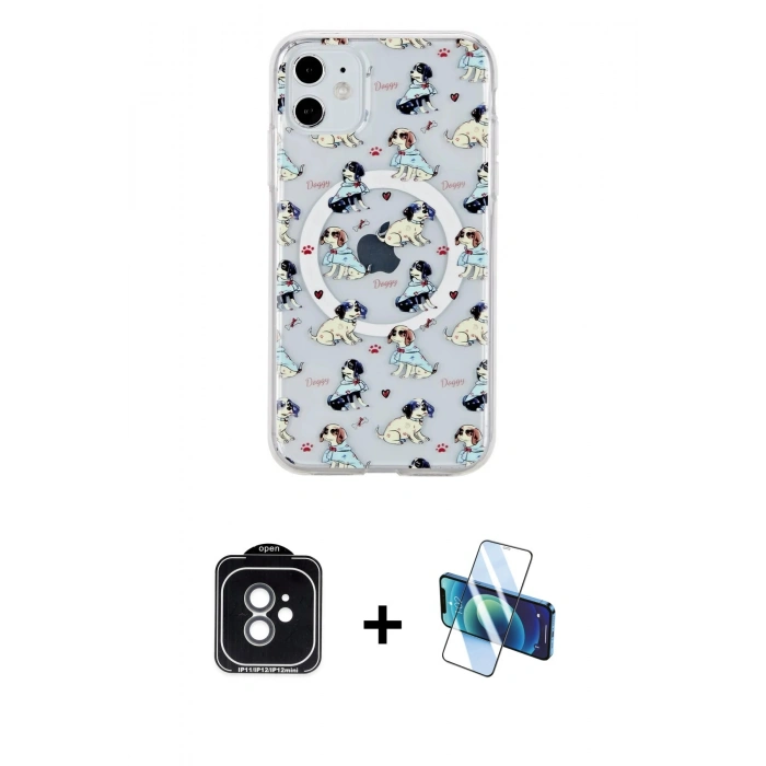 MARSİLYAN™- iPhone 11 Kılıf Pusula Form - Siyah 3D Antistatik Seramik Nano Ekran Koruyucu + PVD Metal Kamera Lens - YL