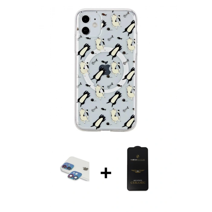 MARSİLYAN™- iPhone 11 Kılıf Pusula Form - Siyah 6D Antistatik Mat Seramik Hayalet Nano Ekran Koruyucu + Pers Alüminyum Kamera Lens - GI