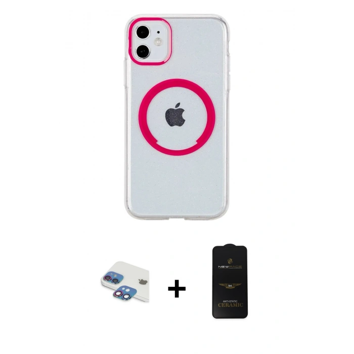 MARSİLYAN™- iPhone 11 Kılıf Pusula Form - Siyah 6D Antistatik Mat Seramik Hayalet Nano Ekran Koruyucu + Pers Alüminyum Kamera Lens - GI