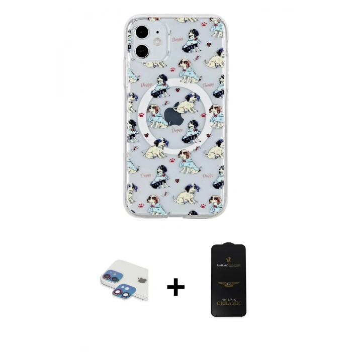 MARSİLYAN™- iPhone 11 Kılıf Pusula Form - Siyah 6D Antistatik Mat Seramik Hayalet Nano Ekran Koruyucu + Pers Alüminyum Kamera Lens - GI