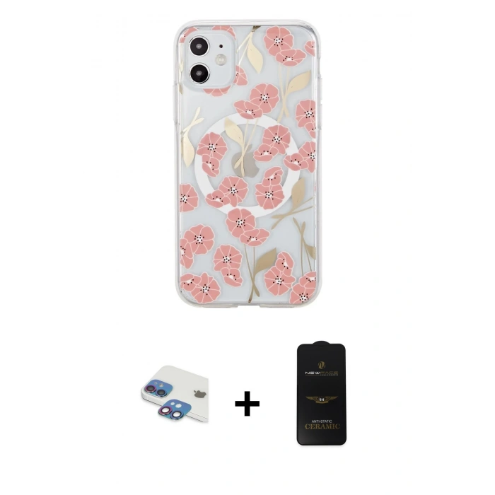 MARSİLYAN™- iPhone 11 Kılıf Pusula Form - Siyah 6D Antistatik Mat Seramik Hayalet Nano Ekran Koruyucu + Pers Alüminyum Kamera Lens - GI