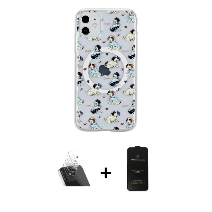 MARSİLYAN™- iPhone 11 Kılıf Pusula Form - Siyah 6D Antistatik Mat Seramik Hayalet Nano Ekran Koruyucu + Kamera Lens Koruma Cam - SF