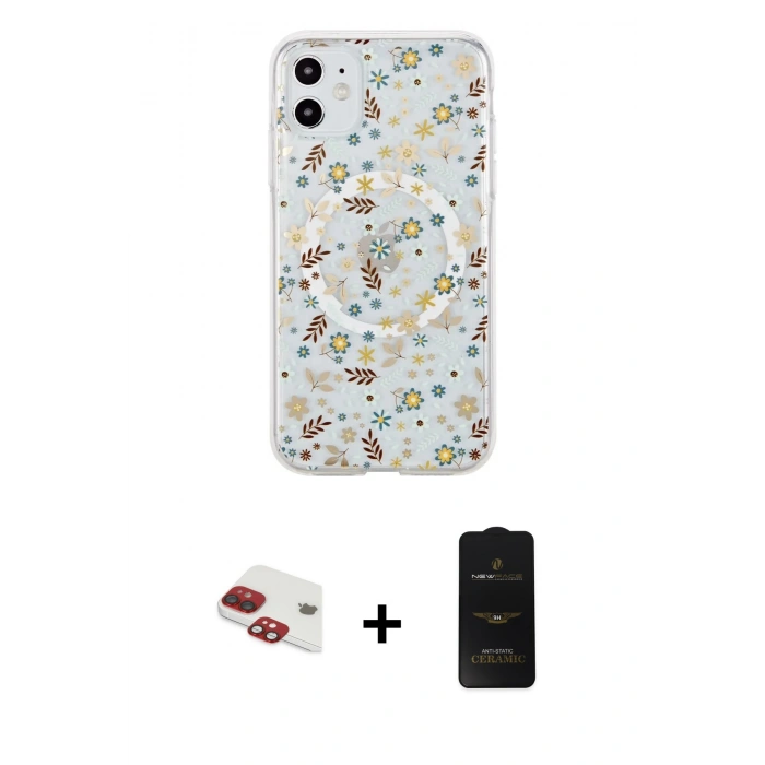 MARSİLYAN™- iPhone 11 Kılıf Pusula Form - Siyah 6D Antistatik Mat Seramik Hayalet Nano Ekran Koruyucu + Pers Alüminyum Kamera Lens - KI