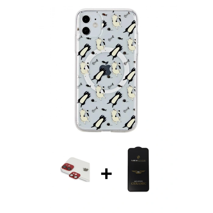 MARSİLYAN™- iPhone 11 Kılıf Pusula Form - Siyah 6D Antistatik Mat Seramik Hayalet Nano Ekran Koruyucu + Pers Alüminyum Kamera Lens - KI