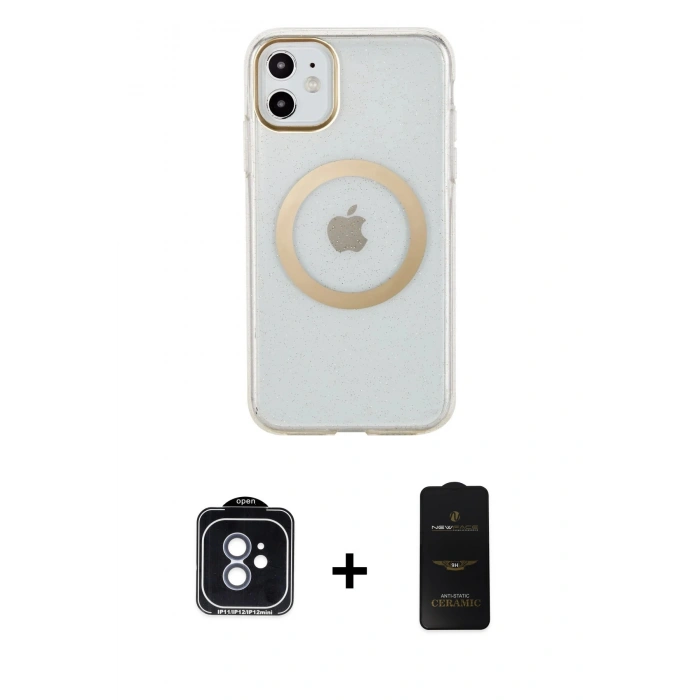 MARSİLYAN™- iPhone 11 Kılıf Pusula Form - Siyah 6D Antistatik Mat Seramik Hayalet Nano Ekran Koruyucu + PVD Metal Kamera Lens - MI