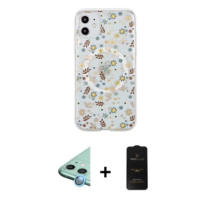 MARSİLYAN™- iPhone 11 Kılıf Pusula Form - Siyah 6D Antistatik Mat Seramik Hayalet Nano Ekran Koruyucu + Raze Metal Kamera Lens - MI