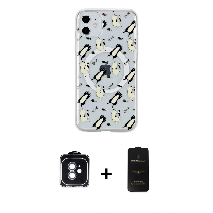 MARSİLYAN™- iPhone 11 Kılıf Pusula Form - Siyah 6D Antistatik Mat Seramik Hayalet Nano Ekran Koruyucu + PVD Metal Kamera Lens - MI