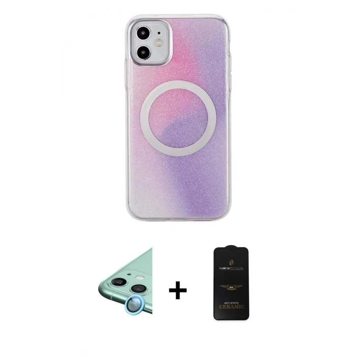MARSİLYAN™- iPhone 11 Kılıf Pusula Form - Siyah 6D Antistatik Mat Seramik Hayalet Nano Ekran Koruyucu + Raze Metal Kamera Lens - MI