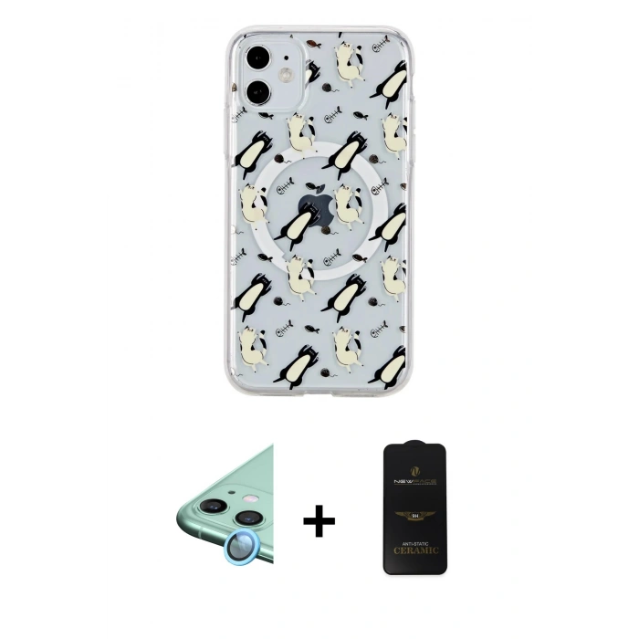 MARSİLYAN™- iPhone 11 Kılıf Pusula Form - Siyah 6D Antistatik Mat Seramik Hayalet Nano Ekran Koruyucu + Raze Metal Kamera Lens - MI
