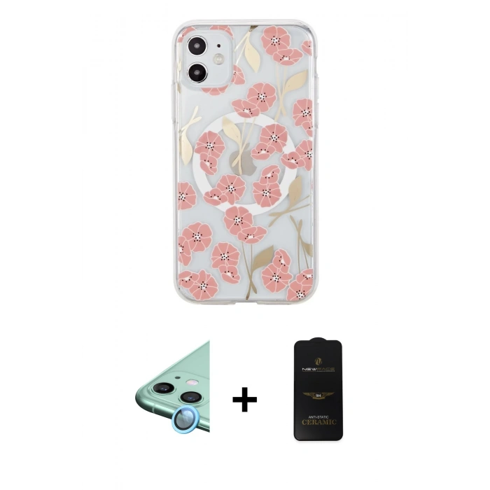 MARSİLYAN™- iPhone 11 Kılıf Pusula Form - Siyah 6D Antistatik Mat Seramik Hayalet Nano Ekran Koruyucu + Raze Metal Kamera Lens - MI
