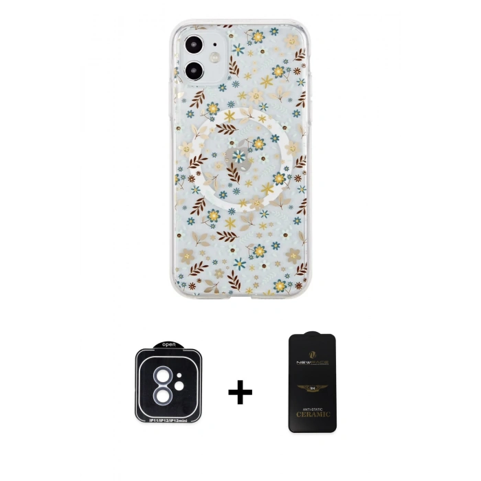 MARSİLYAN™- iPhone 11 Kılıf Pusula Form - Siyah 6D Antistatik Mat Seramik Hayalet Nano Ekran Koruyucu + PVD Metal Kamera Lens - MI