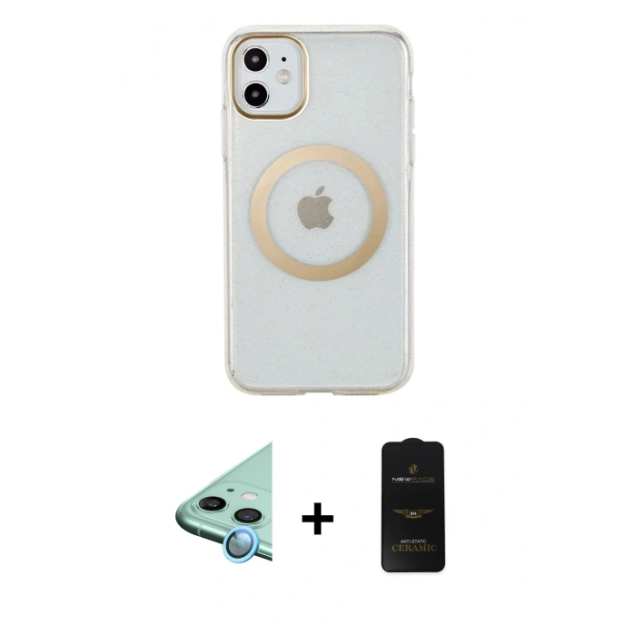 MARSİLYAN™- iPhone 11 Kılıf Pusula Form - Siyah 6D Antistatik Mat Seramik Hayalet Nano Ekran Koruyucu + Raze Metal Kamera Lens - MI