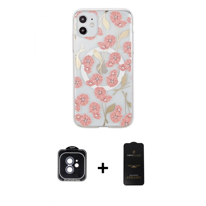 MARSİLYAN™- iPhone 11 Kılıf Pusula Form - Siyah 6D Antistatik Mat Seramik Hayalet Nano Ekran Koruyucu + PVD Metal Kamera Lens - MI