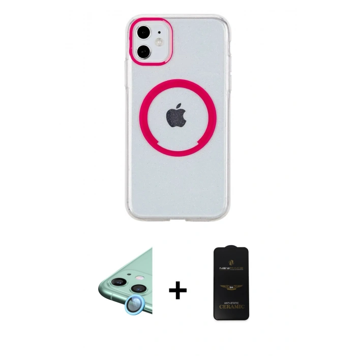 MARSİLYAN™- iPhone 11 Kılıf Pusula Form - Siyah 6D Antistatik Mat Seramik Hayalet Nano Ekran Koruyucu + Raze Metal Kamera Lens - MI