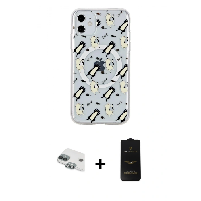 MARSİLYAN™- iPhone 11 Kılıf Pusula Form - Siyah 6D Antistatik Mat Seramik Hayalet Nano Ekran Koruyucu + Pers Alüminyum Kamera Lens - YL