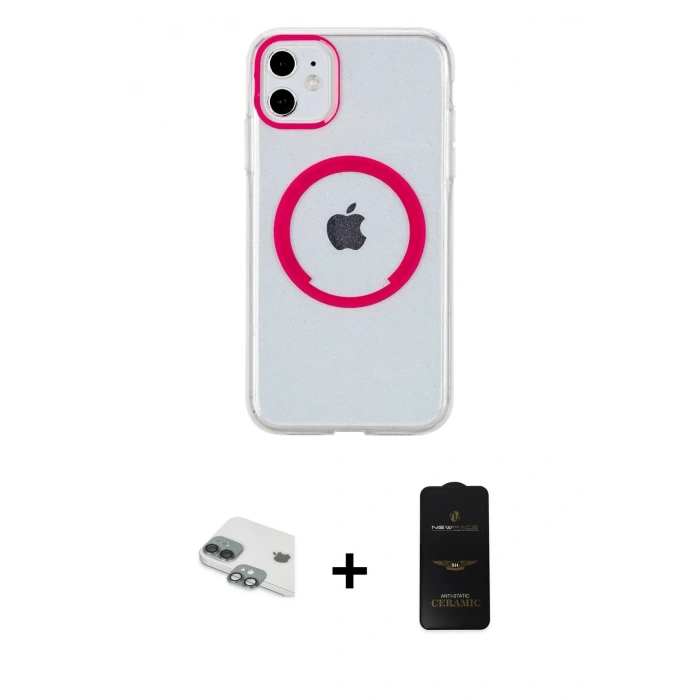 MARSİLYAN™- iPhone 11 Kılıf Pusula Form - Siyah 6D Antistatik Mat Seramik Hayalet Nano Ekran Koruyucu + Pers Alüminyum Kamera Lens - YL