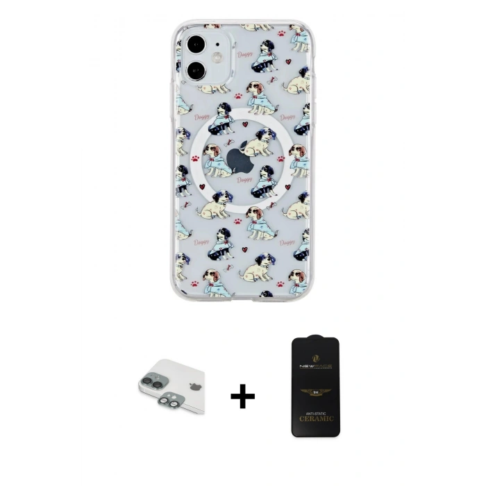 MARSİLYAN™- iPhone 11 Kılıf Pusula Form - Siyah 6D Antistatik Mat Seramik Hayalet Nano Ekran Koruyucu + Pers Alüminyum Kamera Lens - YL