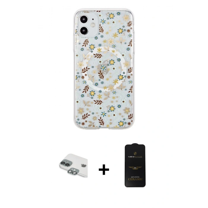 MARSİLYAN™- iPhone 11 Kılıf Pusula Form - Siyah 6D Antistatik Mat Seramik Hayalet Nano Ekran Koruyucu + Pers Alüminyum Kamera Lens - YL