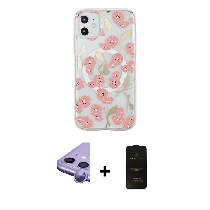 MARSİLYAN™- iPhone 11 Kılıf Pusula Form - Siyah 6D Antistatik Mat Seramik Hayalet Nano Ekran Koruyucu + Raze Metal Kamera Lens - MR