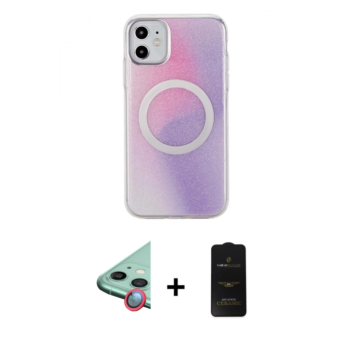MARSİLYAN™- iPhone 11 Kılıf Pusula Form - Siyah 6D Antistatik Mat Seramik Hayalet Nano Ekran Koruyucu + Raze Metal Kamera Lens - KI