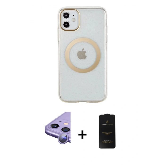 MARSİLYAN™- iPhone 11 Kılıf Pusula Form - Siyah 6D Antistatik Mat Seramik Hayalet Nano Ekran Koruyucu + Raze Metal Kamera Lens - MR