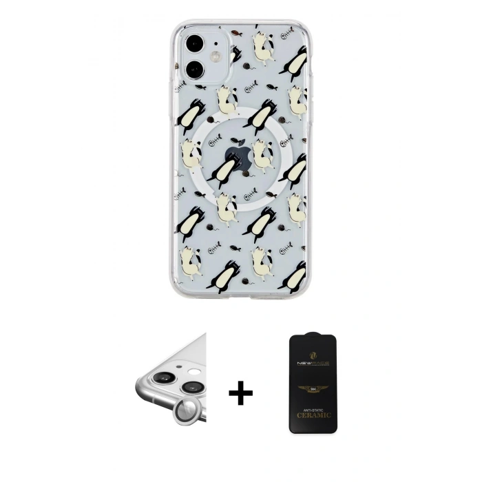 MARSİLYAN™- iPhone 11 Kılıf Pusula Form - Siyah 6D Antistatik Mat Seramik Hayalet Nano Ekran Koruyucu + Raze Metal Kamera Lens - GS