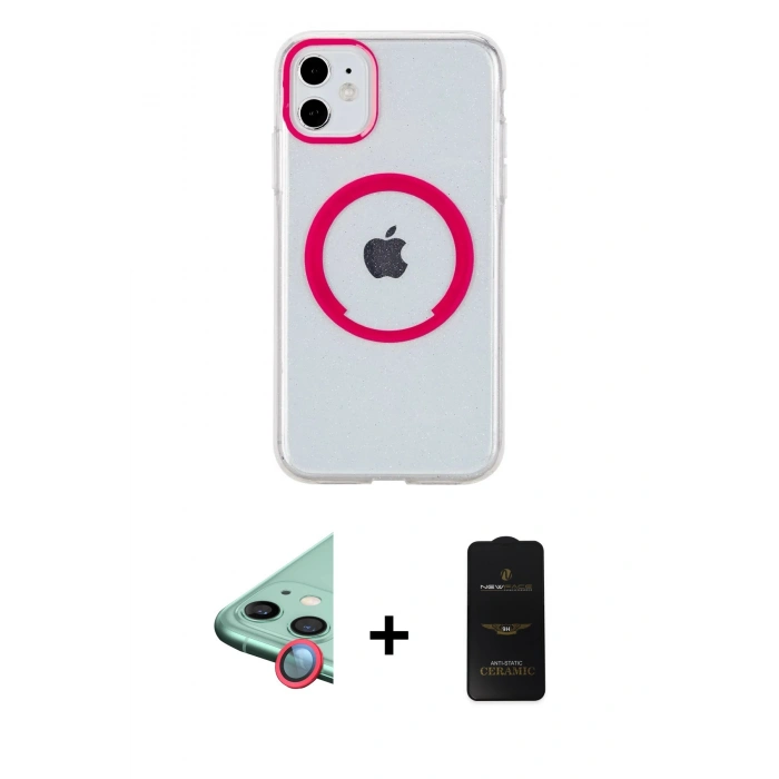 MARSİLYAN™- iPhone 11 Kılıf Pusula Form - Siyah 6D Antistatik Mat Seramik Hayalet Nano Ekran Koruyucu + Raze Metal Kamera Lens - KI