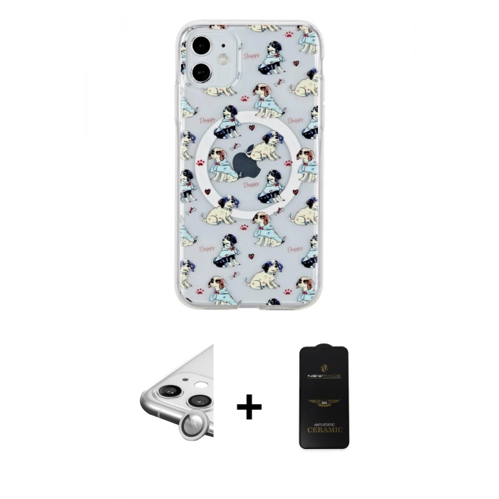 MARSİLYAN™- iPhone 11 Kılıf Pusula Form - Siyah 6D Antistatik Mat Seramik Hayalet Nano Ekran Koruyucu + Raze Metal Kamera Lens - GS