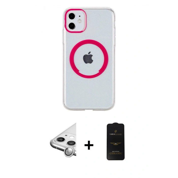 MARSİLYAN™- iPhone 11 Kılıf Pusula Form - Siyah 6D Antistatik Mat Seramik Hayalet Nano Ekran Koruyucu + Raze Metal Kamera Lens - GS