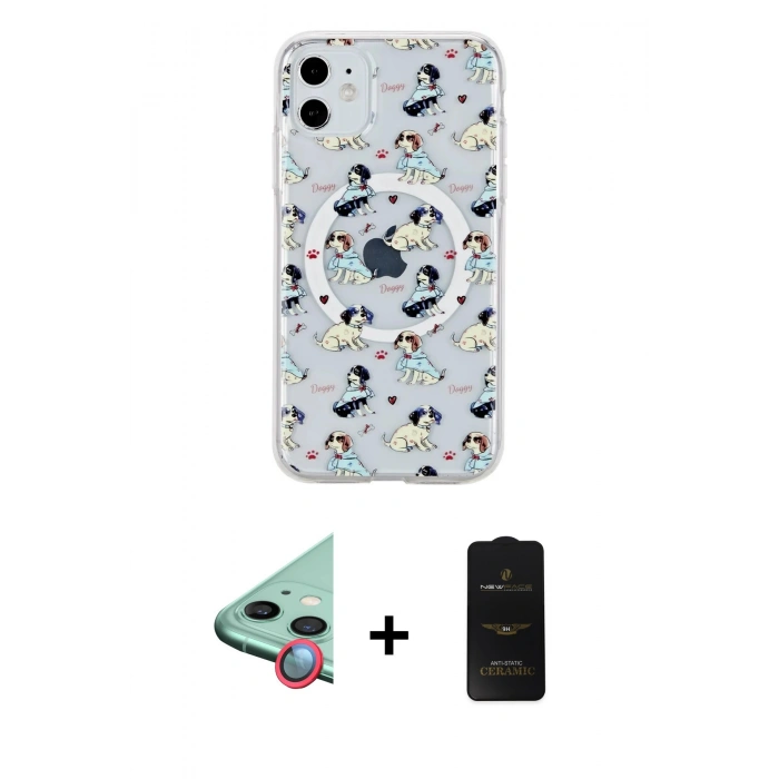 MARSİLYAN™- iPhone 11 Kılıf Pusula Form - Siyah 6D Antistatik Mat Seramik Hayalet Nano Ekran Koruyucu + Raze Metal Kamera Lens - KI