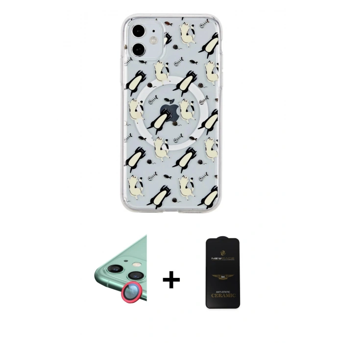MARSİLYAN™- iPhone 11 Kılıf Pusula Form - Siyah 6D Antistatik Mat Seramik Hayalet Nano Ekran Koruyucu + Raze Metal Kamera Lens - KI