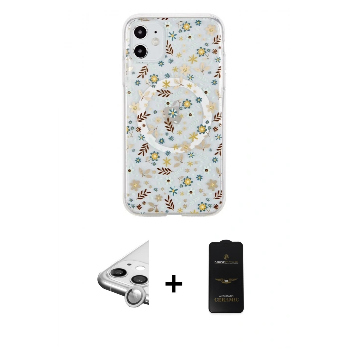 MARSİLYAN™- iPhone 11 Kılıf Pusula Form - Siyah 6D Antistatik Mat Seramik Hayalet Nano Ekran Koruyucu + Raze Metal Kamera Lens - GS