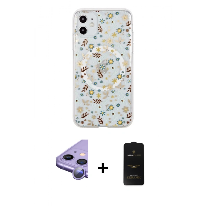 MARSİLYAN™- iPhone 11 Kılıf Pusula Form - Siyah 6D Antistatik Mat Seramik Hayalet Nano Ekran Koruyucu + Raze Metal Kamera Lens - MR