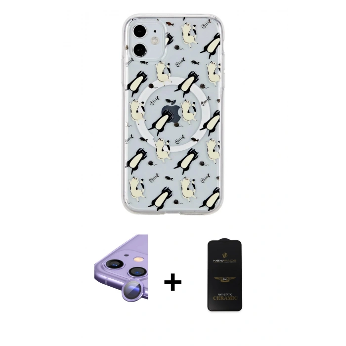 MARSİLYAN™- iPhone 11 Kılıf Pusula Form - Siyah 6D Antistatik Mat Seramik Hayalet Nano Ekran Koruyucu + Raze Metal Kamera Lens - MR