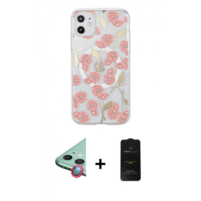 MARSİLYAN™- iPhone 11 Kılıf Pusula Form - Siyah 6D Antistatik Mat Seramik Hayalet Nano Ekran Koruyucu + Raze Metal Kamera Lens - KI