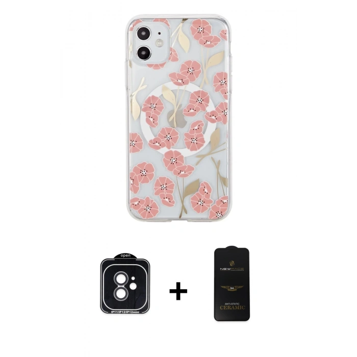 MARSİLYAN™- iPhone 11 Kılıf Pusula Form - Siyah 6D Antistatik Mat Seramik Hayalet Nano Ekran Koruyucu + PVD Metal Kamera Lens - SH
