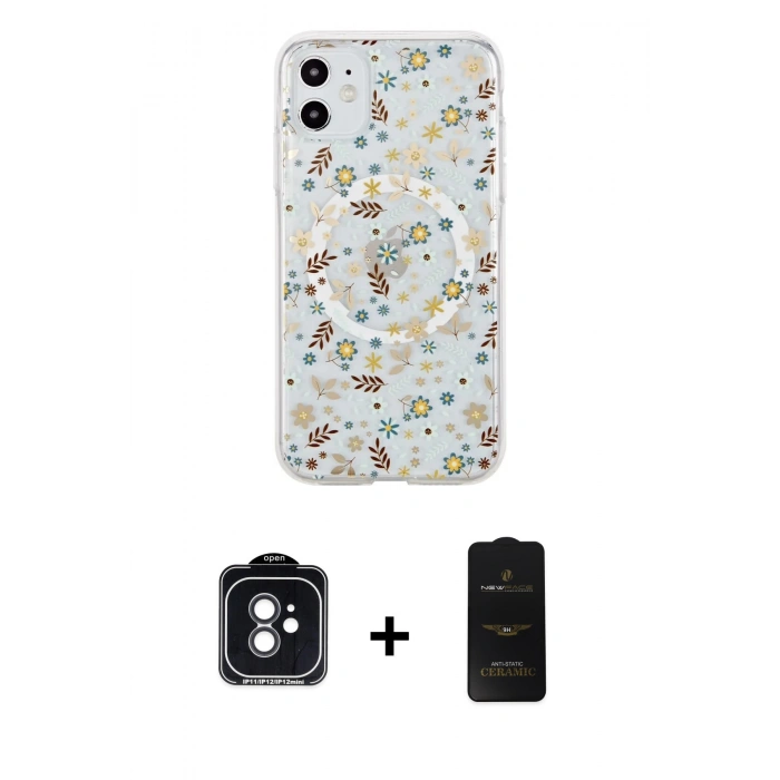 MARSİLYAN™- iPhone 11 Kılıf Pusula Form - Siyah 6D Antistatik Mat Seramik Hayalet Nano Ekran Koruyucu + PVD Metal Kamera Lens - SH
