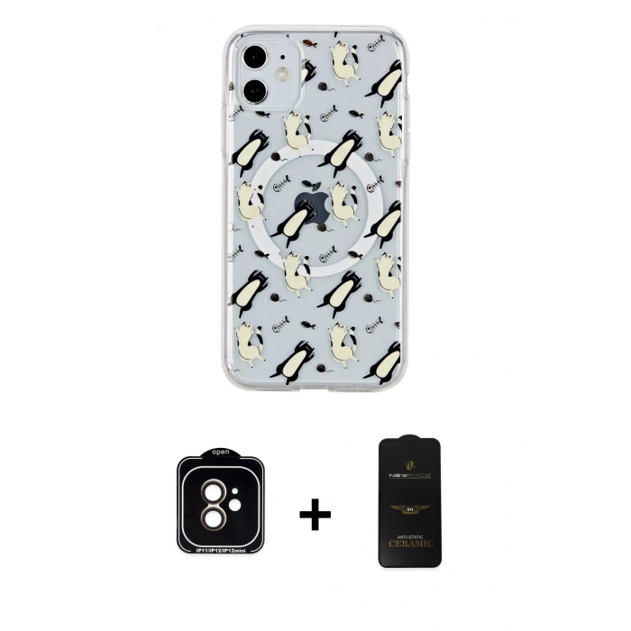 MARSİLYAN™- iPhone 11 Kılıf Pusula Form - Siyah 6D Antistatik Mat Seramik Hayalet Nano Ekran Koruyucu + Turuncu PVD Metal Kamera Lens