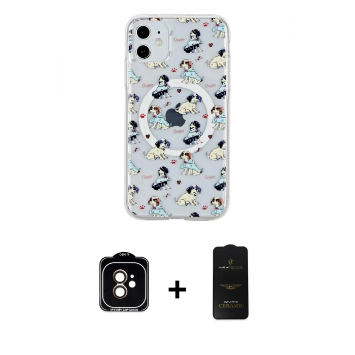 MARSİLYAN™- iPhone 11 Kılıf Pusula Form - Siyah 6D Antistatik Mat Seramik Hayalet Nano Ekran Koruyucu + Turuncu PVD Metal Kamera Lens
