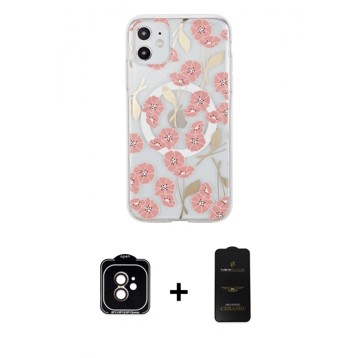 MARSİLYAN™- iPhone 11 Kılıf Pusula Form - Siyah 6D Antistatik Mat Seramik Hayalet Nano Ekran Koruyucu + Turuncu PVD Metal Kamera Lens