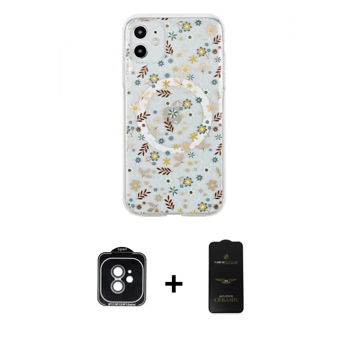 MARSİLYAN™- iPhone 11 Kılıf Pusula Form - Siyah 6D Antistatik Mat Seramik Hayalet Nano Ekran Koruyucu + PVD Metal Kamera Lens - YL